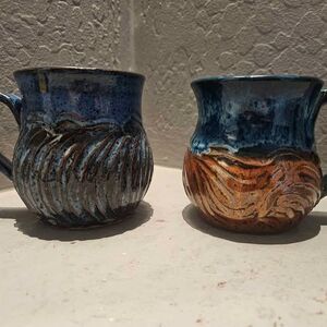 Ceramic Glazed Coffee Cups Set of 2 signed by Barbara Ruiz 4"